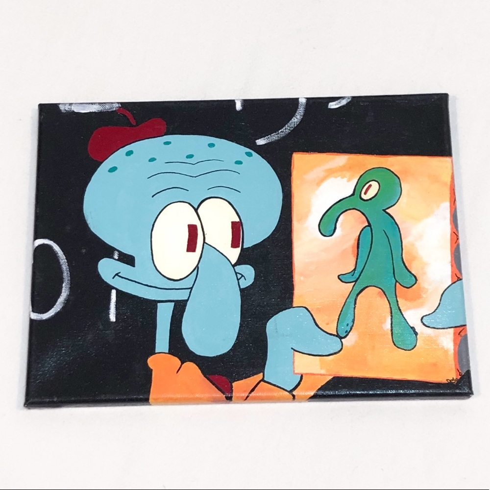 Hand-Painted Squidward Bold & Brash Canvas Home Decor 9 x 12
